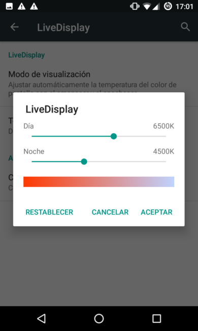 Configurar color de día y noche en LiveDisplay de CyanogenMod