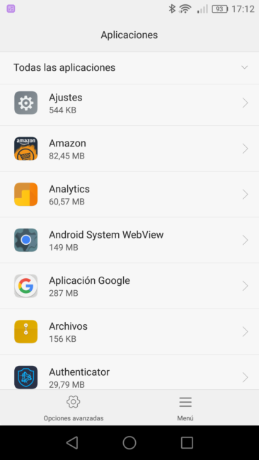Huawei EMUI lista de aplicaciones