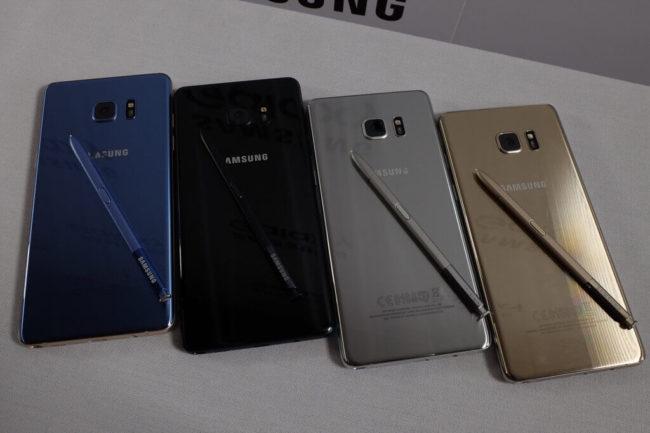 Samsung Galaxy Note 7 todos los colores trasera puntero
