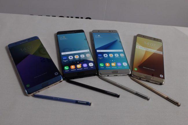 Samsung Galaxy Note 7 todos los colores delantera puntero