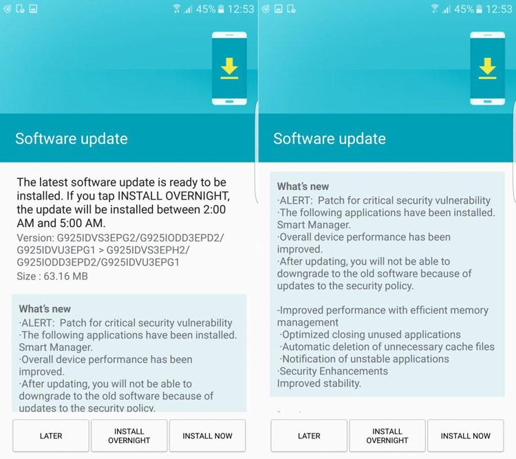 Actualización OTA del Samsung Galaxy S6 Edge Plus
