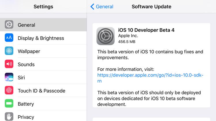 Actualización OTA con iOS 10 Beta 4