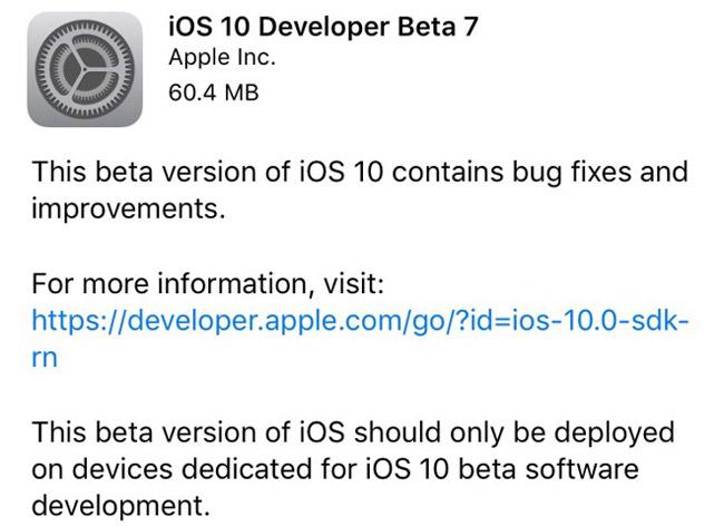 Actualización OTA de iOS 10 Beta 7