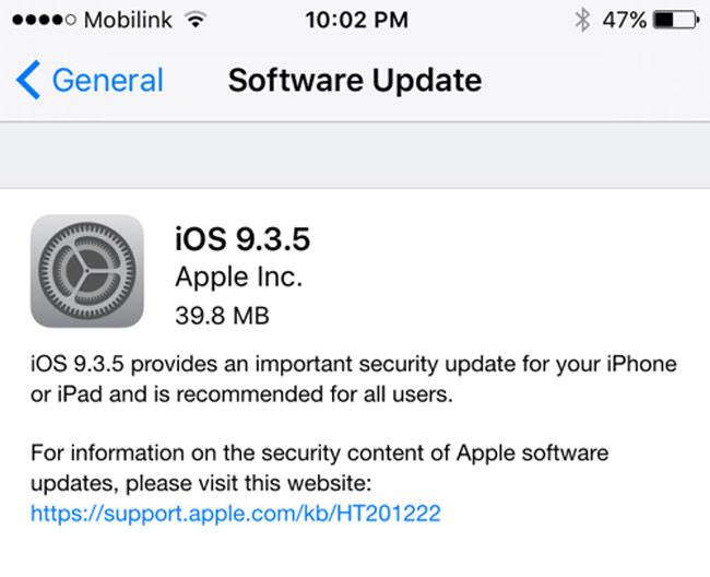 Actualización OTA con iOS 9.3.5