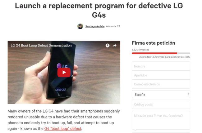 recogida de firmas LG G4