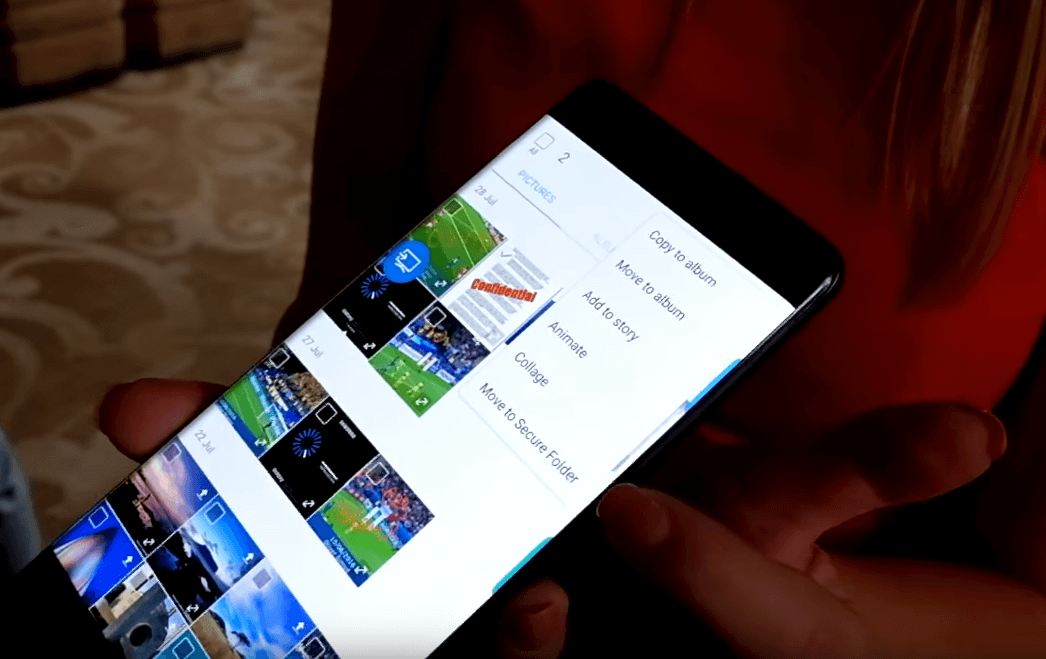 menu para guardar en secure folder galaxy note 7