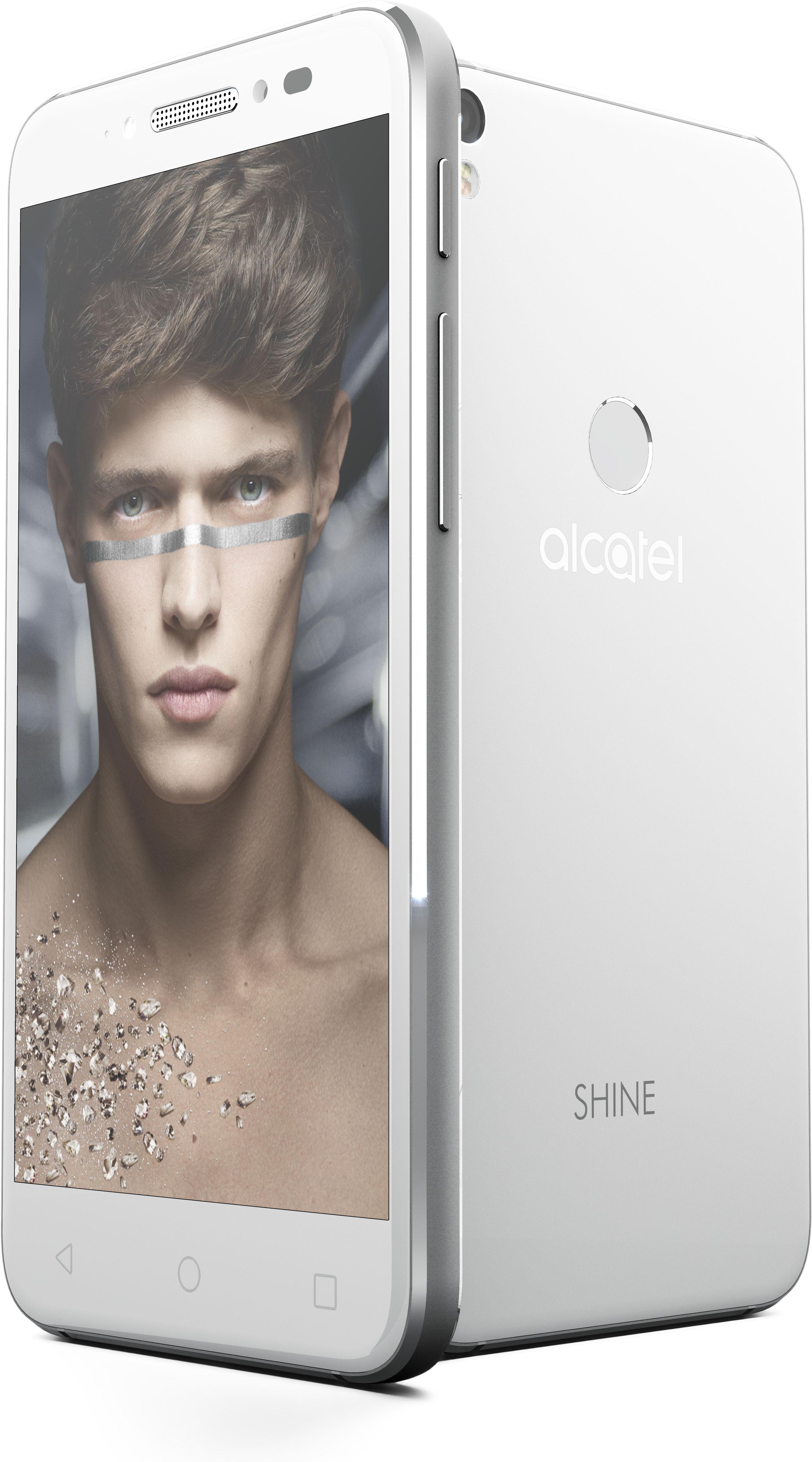 Alcatel Shine gris con chico en pantalla