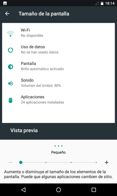 Android 7.0 Nougat - Tamaño menú pequeño
