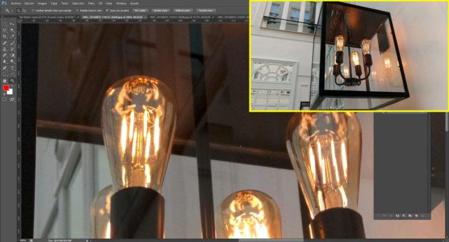 Photoshop comparación foto RAW bombillas