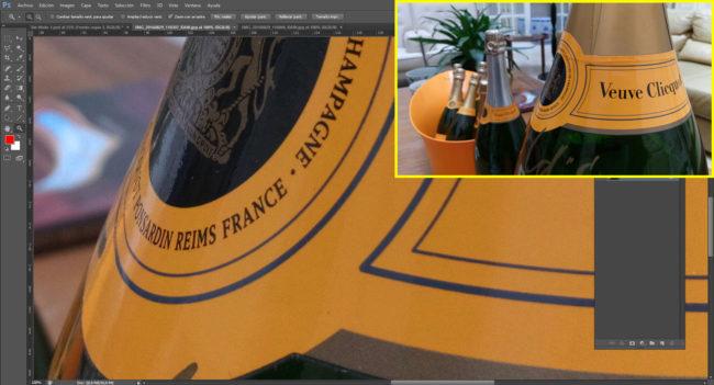 Photoshop comparación foto RAW champagne