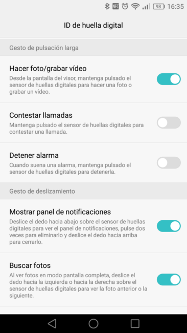 Opciones de uso del lector de huellas en EMUI de Huawei