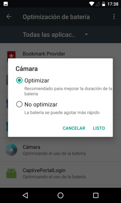 Optimizar o no batería en Android 7.0 Nougat