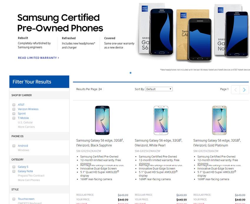 Oferta de smartphones Samsung Galaxy reacondicionados