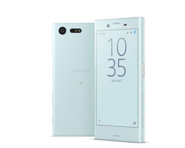 Sony Xperia Compact gris claro vista delantera y trasera