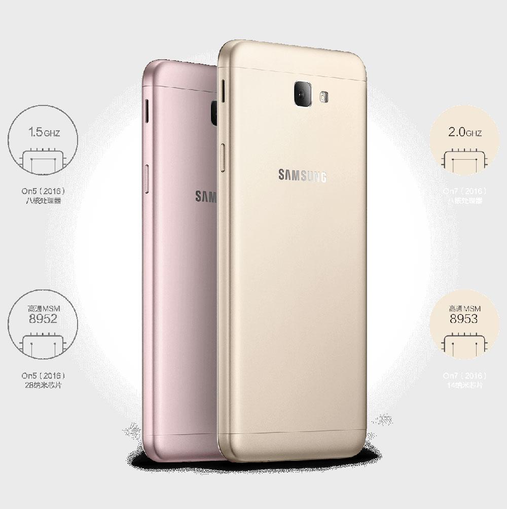 Samsung Galaxy On7 en rosa y dorado
