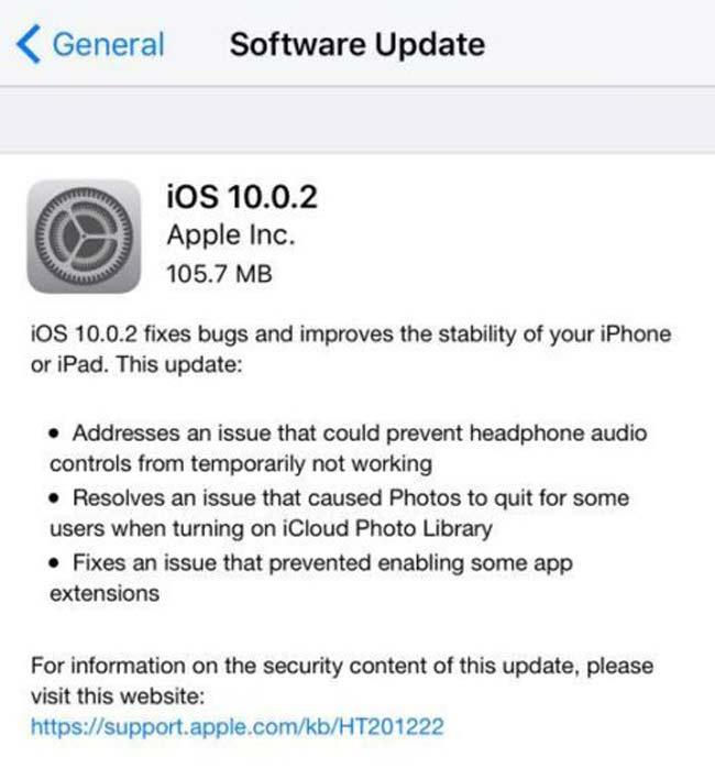 Actualización OTA con iOS 10.0.2