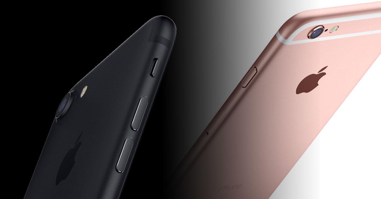 iPhone 7 negro y iPhone 6s rosa
