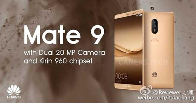 Huawei Mate 9 dorado con camara dual