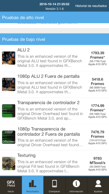 Más resultados en GFXBench con el iPhone 7 Plus
