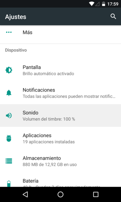 Ajustes Sonido Android 7.0 Nougat