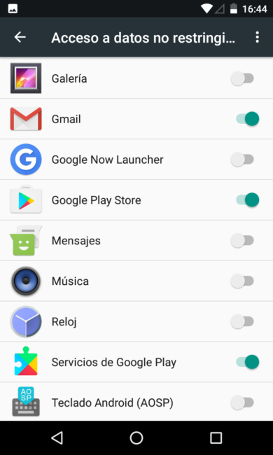 Aplicaciones que pueden conectarse a Internet con el economizador de datos de Android 7.0 Nougat