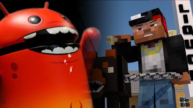 android rojo con personaje de minecraft GTA