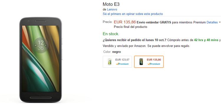 Disponible en Amazon para comprar el Moto E3