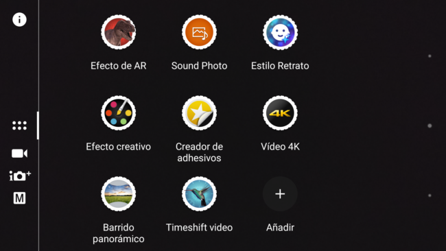 Opciones de la aplicación cámara del Sony Xperia XZ