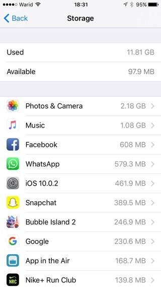liberar espacio en iOS 10