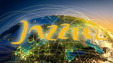 logo de jazztel con mundo conectado detrás