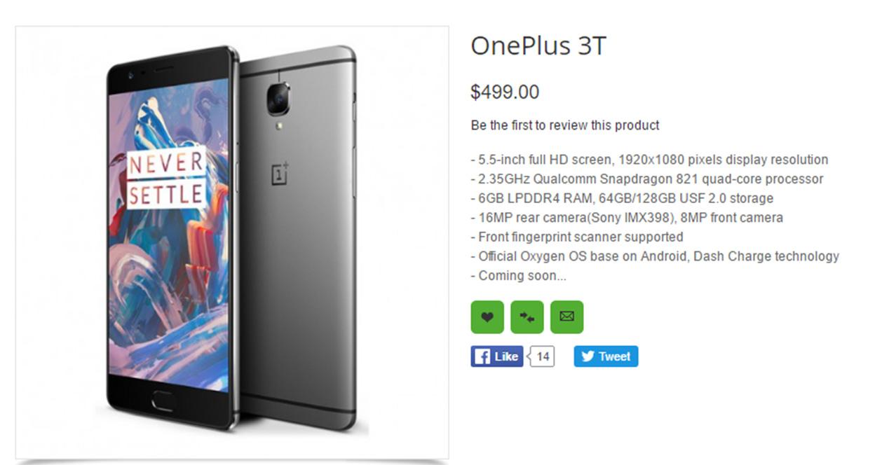 Coste del OnePlus 3T según el distribuidor chino oppomart