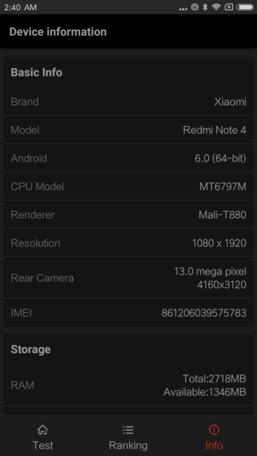 Datos en AnTuTu del Xiaomi Redmi Note 4