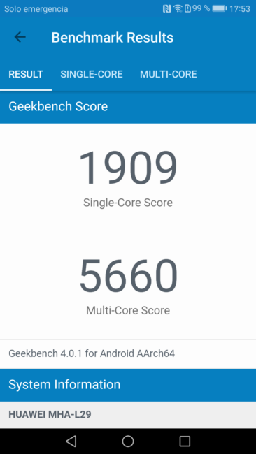 Resultado geekbenh del Huawei Mate 9