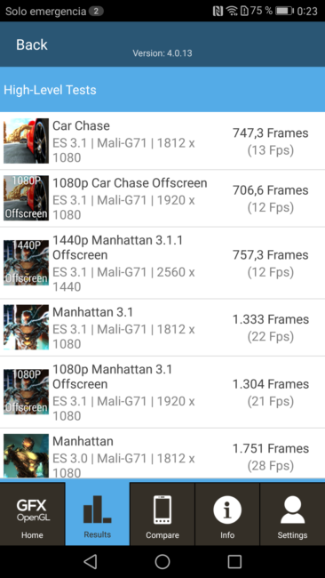 Resultado en GFXBench del Huawei Mate 9