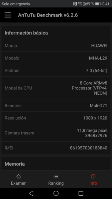 Datos en la prueba AnTuTu del Huawei Mate 9