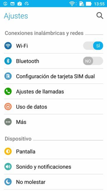 Opciones Ajustes del ASUS zenfone 3