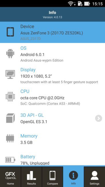 Datos GFXBech ASUS Zenfone 3