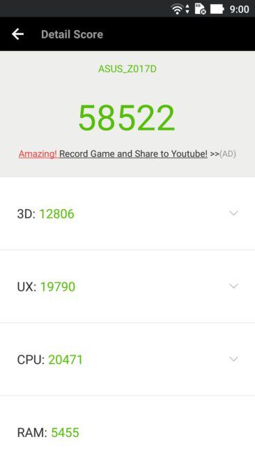Resultado en AnTuTu del ASUS Zenfone 3