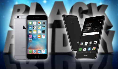 letrero black friday con iphone 6s y huawei p9 lite