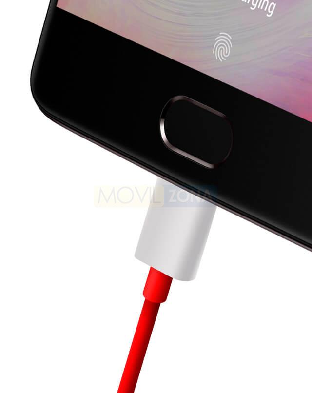 OnePlus 3T onector type C y cable de color rojo