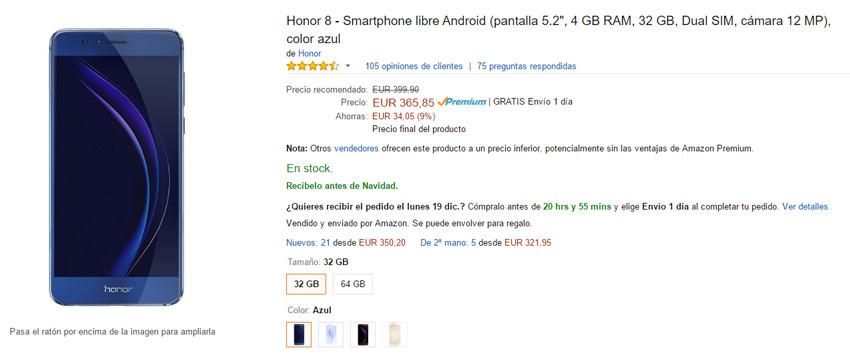 Ofertas del Honor 8 en Amazon