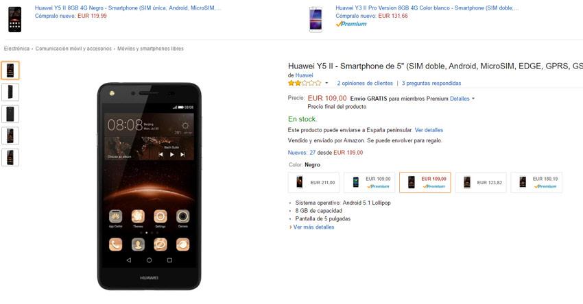 Precio del Huawei Y5 II en Amazon