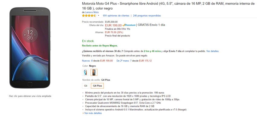 Oferta del Moto G4 Plus en Amazon