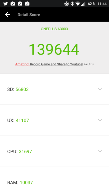 Resultado en AnTuTu del OnePlus 3T
