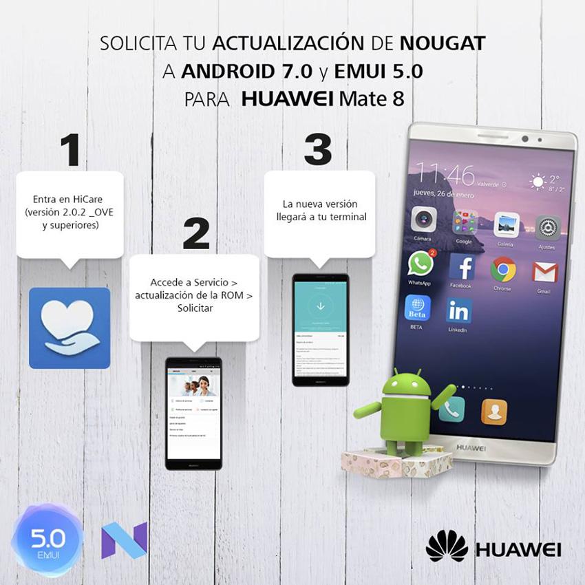 Actualización para el Huawei Mate 8 con Android 7.0 Nougat a través de HiCare