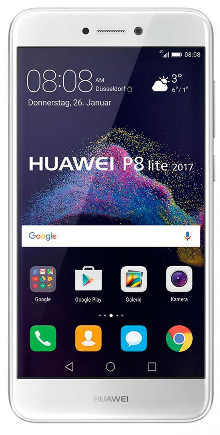 Huawei P8 Lite 2017 blanco frontal con pantalla encendida