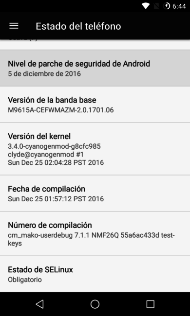 Parches de seguridad de Android en Nexus 4 CM14.1