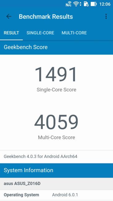 Reultado en Geekbench del ASUS Zenfone 3 Deluxe