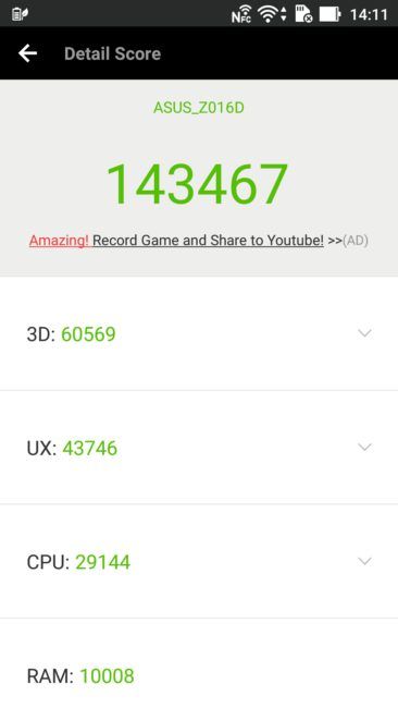 Resultado en AnTuTu del ASUS Zenfone 3 Deluxe