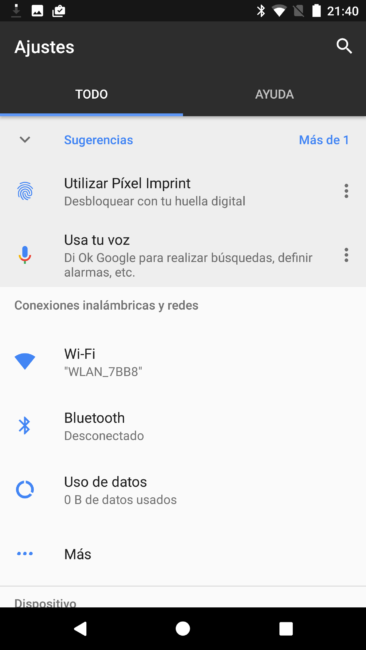 Ajustes del Google Pixel XL